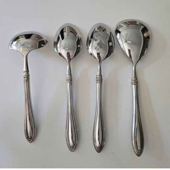 Oneida Sheraton Cube Mark Four (4) Serving Set Spoons Glossy EUC - Picture 4 of 5